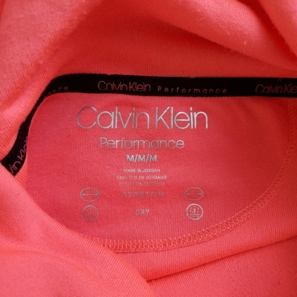 Calvin Klein Shirt Medium Fleece Pullover Neon Coral Funnel Neck Performance - Picture 3 of 6